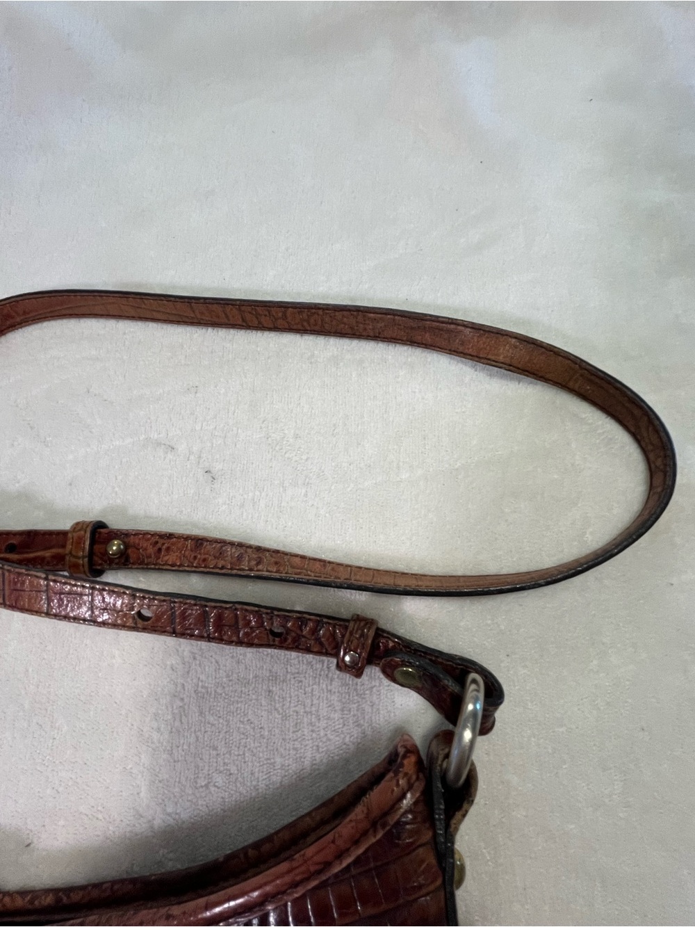 Brahmin Croc Embossed Leather Shoulder/Crossbody Bag Brown Multi - Picture 7 of 13